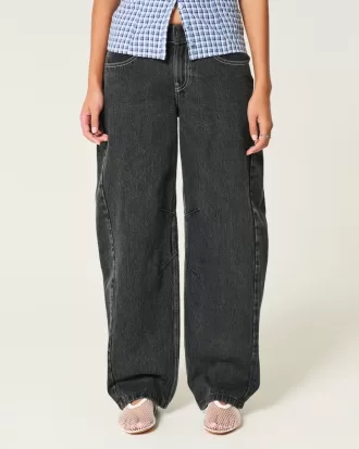 Low-Rise Washed Black Barrel Jeans,Low-Rise Washed Black Barrel Jeans