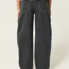 Low-Rise Washed Black Barrel Jeans,Low-Rise Washed Black Barrel Jeans