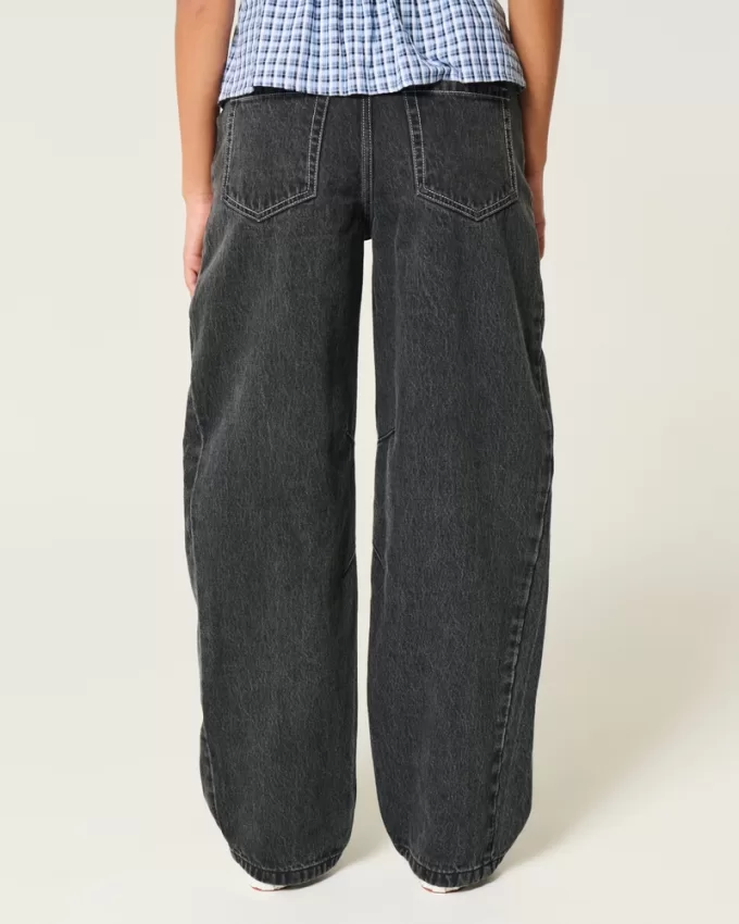 Low-Rise Washed Black Barrel Jeans,Low-Rise Washed Black Barrel Jeans