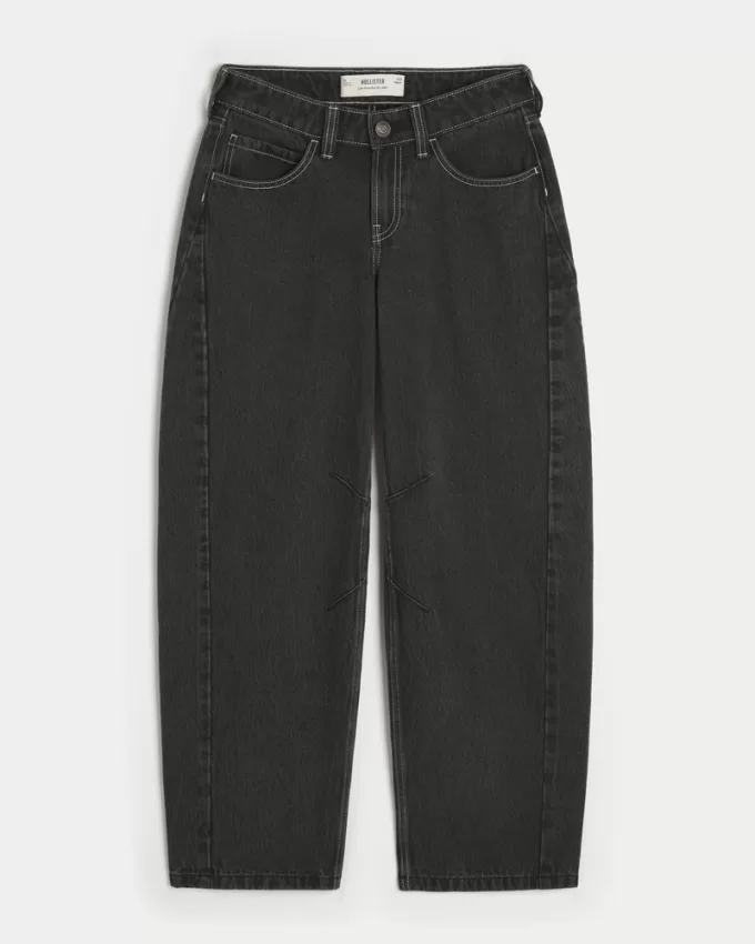 Low-Rise Washed Black Barrel Jeans,Low-Rise Washed Black Barrel Jeans