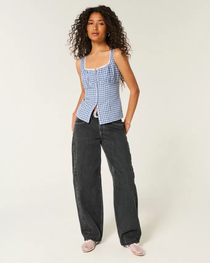 Low-Rise Washed Black Barrel Jeans,Low-Rise Washed Black Barrel Jeans