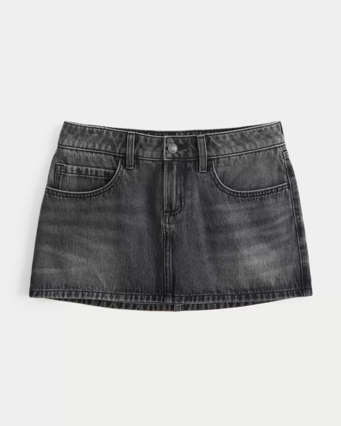 Low-Rise Washed Black Denim Mini Skort,Low-Rise Washed Black Denim Mini Skort