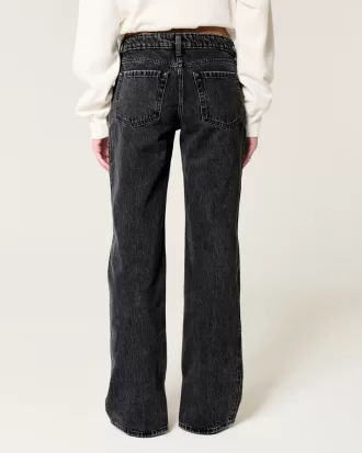 Low-Rise Washed Black Loose Jeans,Low-Rise Washed Black Loose Jeans