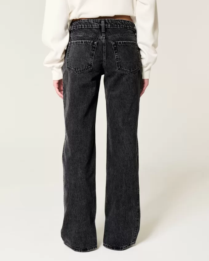Low-Rise Washed Black Loose Jeans,Low-Rise Washed Black Loose Jeans