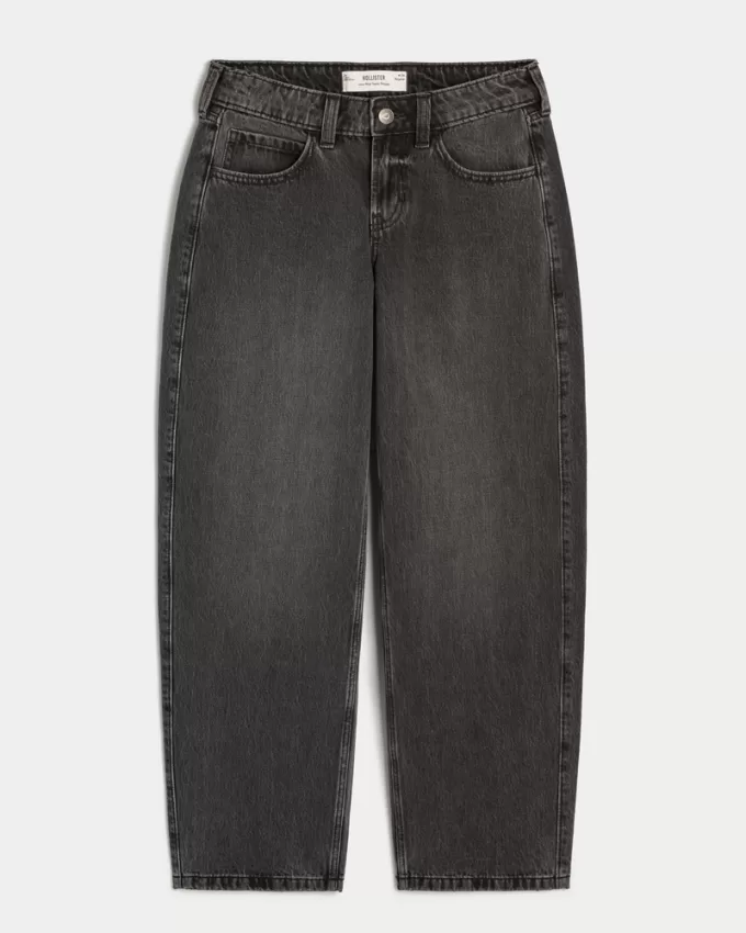 Low-Rise Washed Black Tapered Baggy Jeans,Low-Rise Washed Black Tapered Baggy Jeans