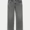 Low-Rise Washed Gray Relaxed Straight Jeans,Low-Rise Washed Gray Relaxed Straight Jeans