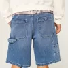 Medium Wash Baggy Painter Jean Shorts,Medium Wash Baggy Painter Jean Shorts