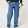 Medium Wash Baggy Painter Jeans,Medium Wash Baggy Painter Jeans