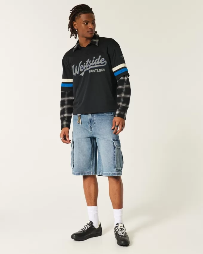 Medium Wash Super Baggy Denim Cargo Shorts,Medium Wash Super Baggy Denim Cargo Shorts