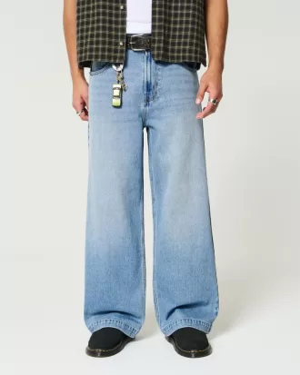 Medium Wash Wolf Graphic Super Baggy Jeans,Medium Wash Wolf Graphic Super Baggy Jeans