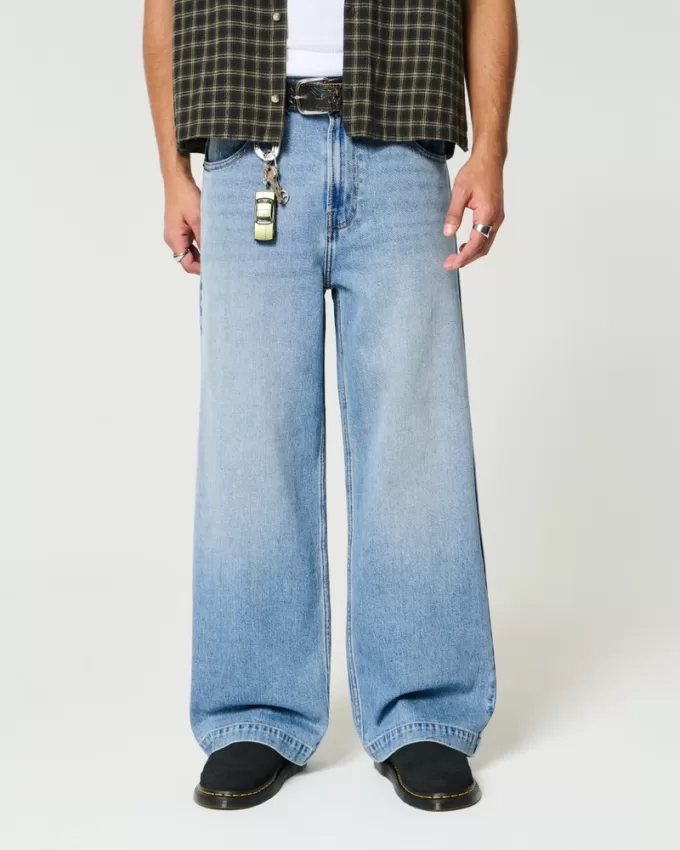 Medium Wash Wolf Graphic Super Baggy Jeans,Medium Wash Wolf Graphic Super Baggy Jeans Medium Wash Wolf Graphic Super Baggy Jeans,Medium Wash Wolf Graphic Super Baggy Jeans