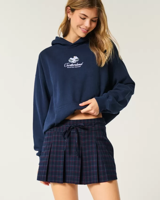 Mid-Rise Pleated Mini Skort,Mid-Rise Pleated Mini Skort