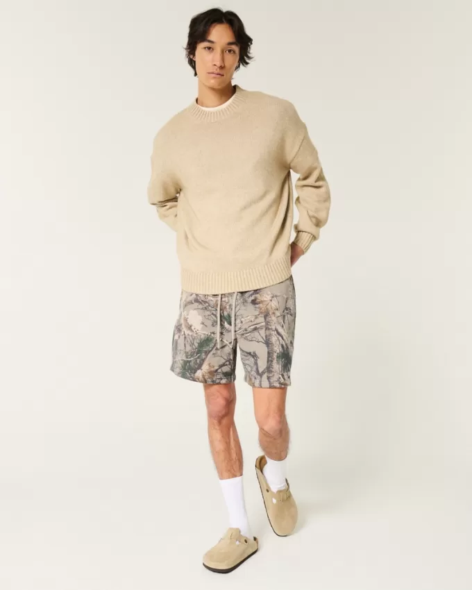 Mid-Thigh Camo Loose Fleece Shorts,Mid-Thigh Camo Loose Fleece Shorts