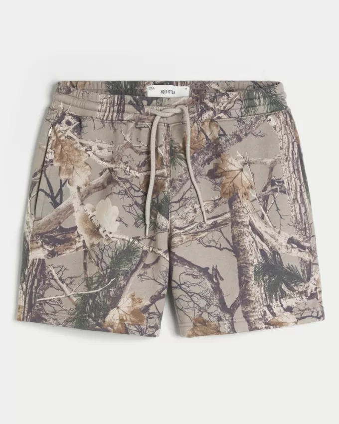 Mid-Thigh Camo Loose Fleece Shorts,Mid-Thigh Camo Loose Fleece Shorts