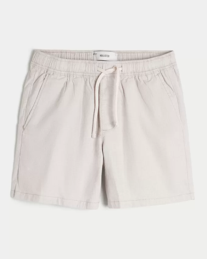Mid-Thigh Linen-Blend Pull-On Shorts,Mid-Thigh Linen-Blend Pull-On Shorts