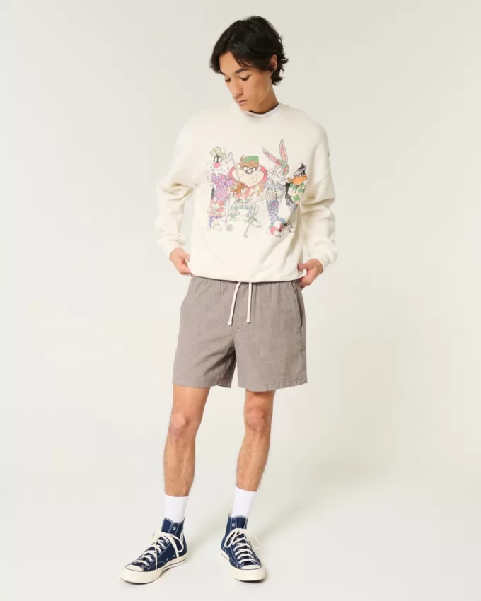 Mid-Thigh Linen-Blend Pull-On Shorts,Mid-Thigh Linen-Blend Pull-On Shorts