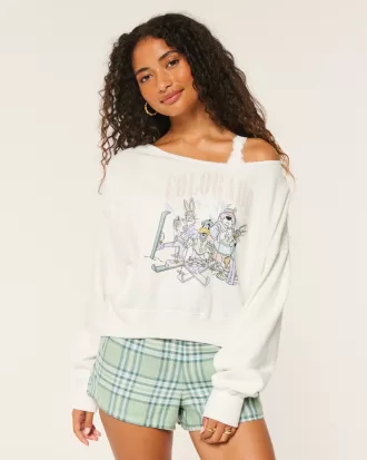 Long-Sleeve Chicago Graphic Notch-Neck Baby Tee,Long-Sleeve Chicago Graphic Notch-Neck Baby Tee