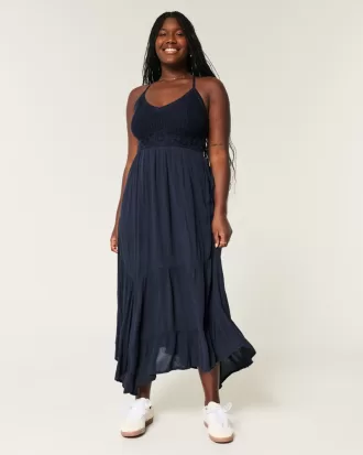 Mixed Fabric Crochet-Style Maxi Dress,Mixed Fabric Crochet-Style Maxi Dress