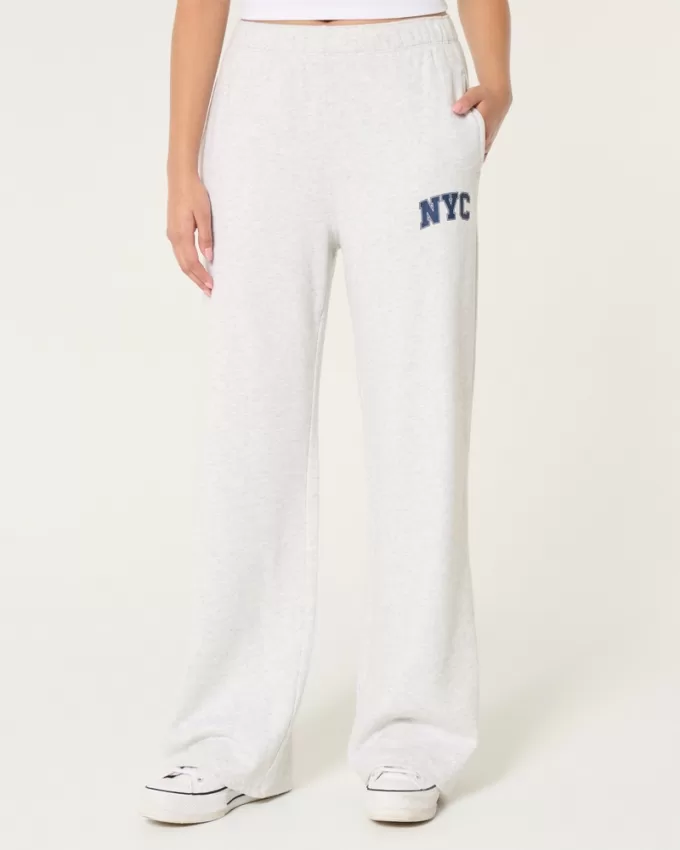 NYC Graphic Fleece Wide-Leg Pants,NYC Graphic Fleece Wide-Leg Pants