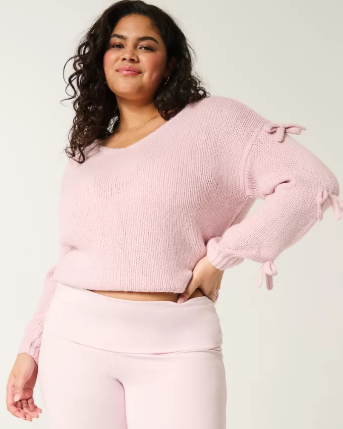 Off-the-Shoulder Bow Applique Sweater,Off-the-Shoulder Bow Applique Sweater