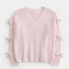 Off-the-Shoulder Bow Applique Sweater,Off-the-Shoulder Bow Applique Sweater