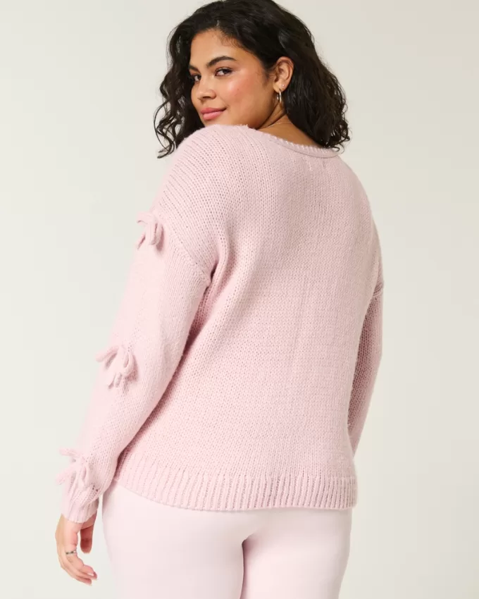 Off-the-Shoulder Bow Applique Sweater,Off-the-Shoulder Bow Applique Sweater