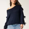 Off-the-Shoulder Bow Applique Sweater,Off-the-Shoulder Bow Applique Sweater