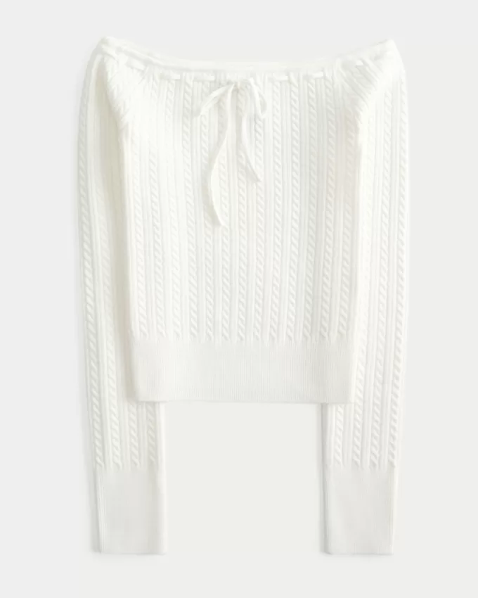 Off-the-Shoulder Cable-Knit Sweater,Off-the-Shoulder Cable-Knit Sweater