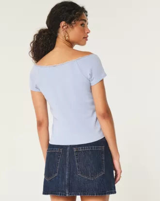 Off-the-Shoulder Lace Trim Top,Off-the-Shoulder Lace Trim Top