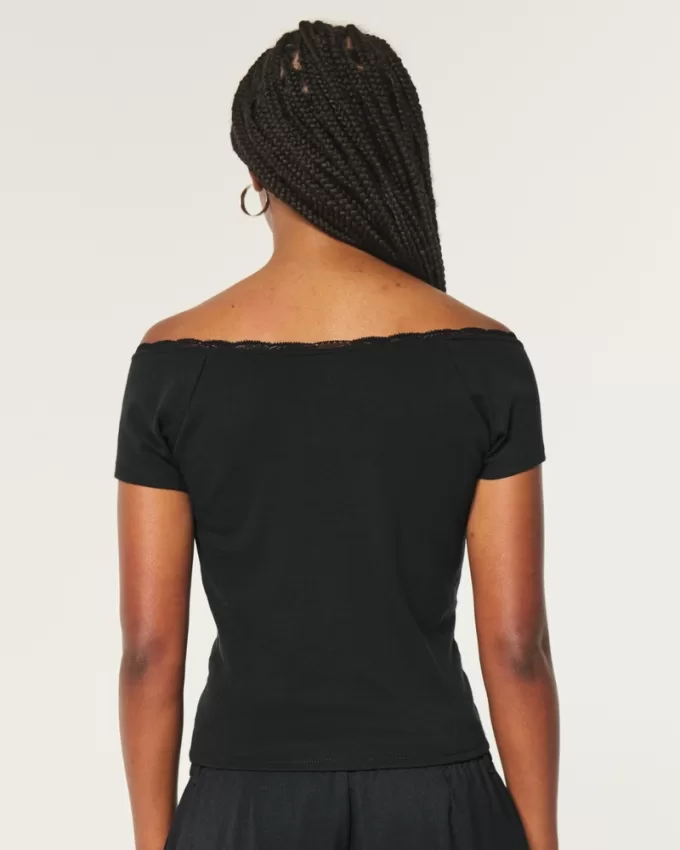 Off-the-Shoulder Lace Trim Top,Off-the-Shoulder Lace Trim Top