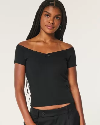 Off-the-Shoulder Lace Trim Top,Off-the-Shoulder Lace Trim Top