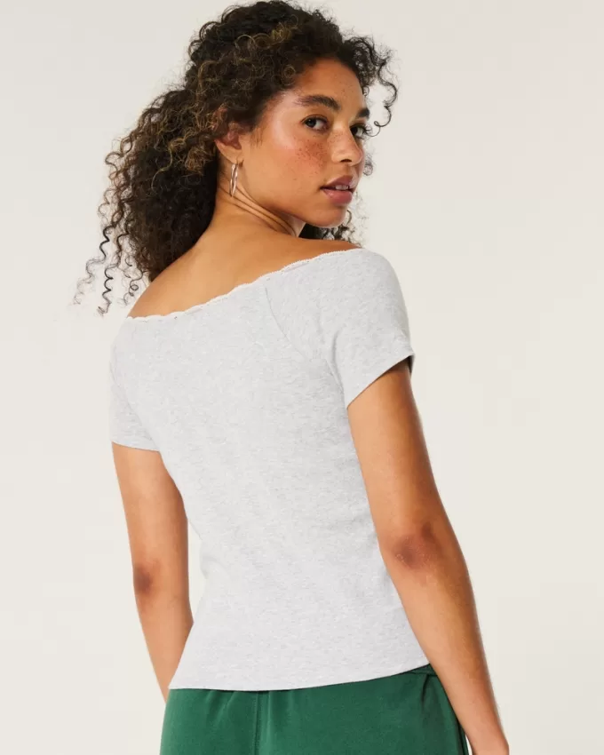 Off-the-Shoulder Lace Trim Top,Off-the-Shoulder Lace Trim Top