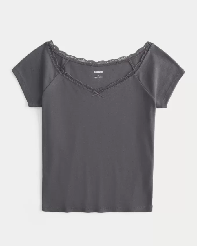 Off-the-Shoulder Lace Trim Top,Off-the-Shoulder Lace Trim Top