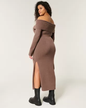 Off-the-Shoulder Midi Sweater Dress,Off-the-Shoulder Midi Sweater Dress