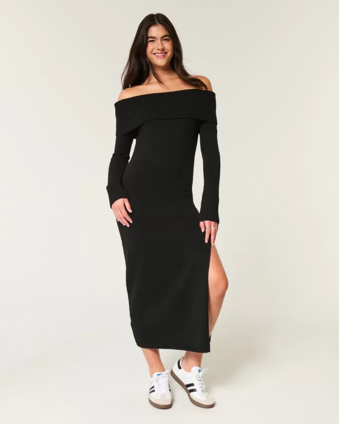 Off-the-Shoulder Midi Sweater Dress,Off-the-Shoulder Midi Sweater Dress Off-the-Shoulder Midi Sweater Dress,Off-the-Shoulder Midi Sweater Dress
