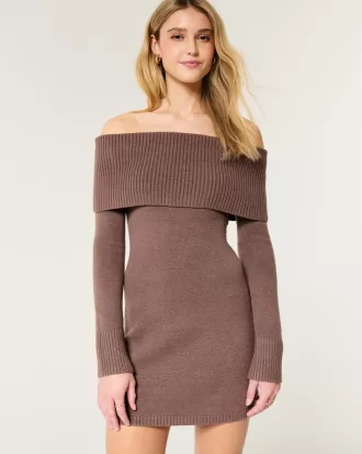 Off-the-Shoulder Skater Sweater Dress,Off-the-Shoulder Skater Sweater Dress Off-the-Shoulder Skater Sweater Dress,Off-the-Shoulder Skater Sweater Dress