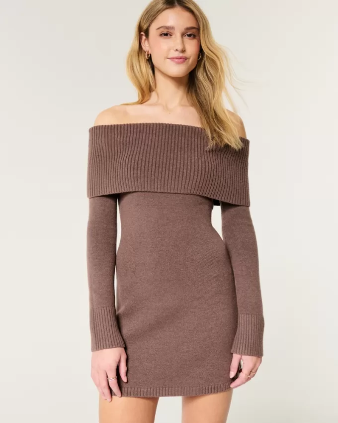 Off-the-Shoulder Skater Sweater Dress,Off-the-Shoulder Skater Sweater Dress Off-the-Shoulder Skater Sweater Dress,Off-the-Shoulder Skater Sweater Dress