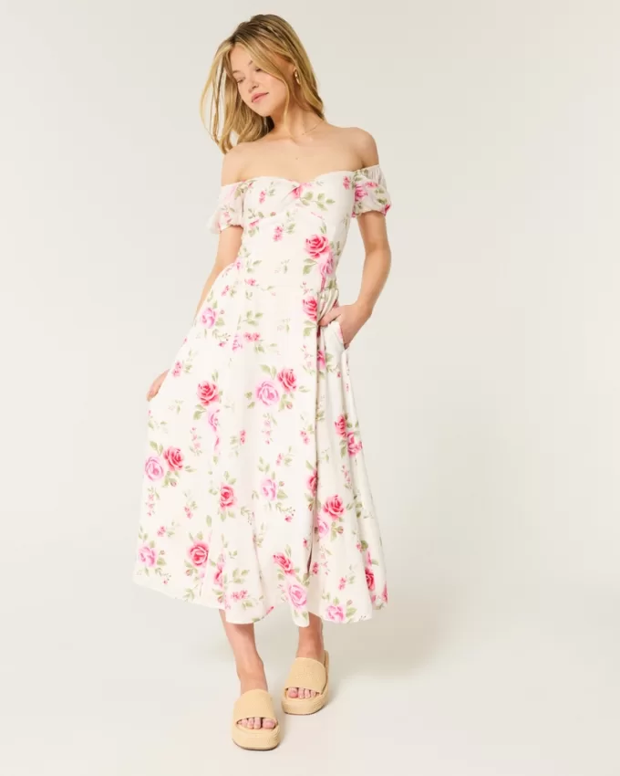 On/Off-the-Shoulder Drop-Waist Dress,On/Off-the-Shoulder Drop-Waist Dress