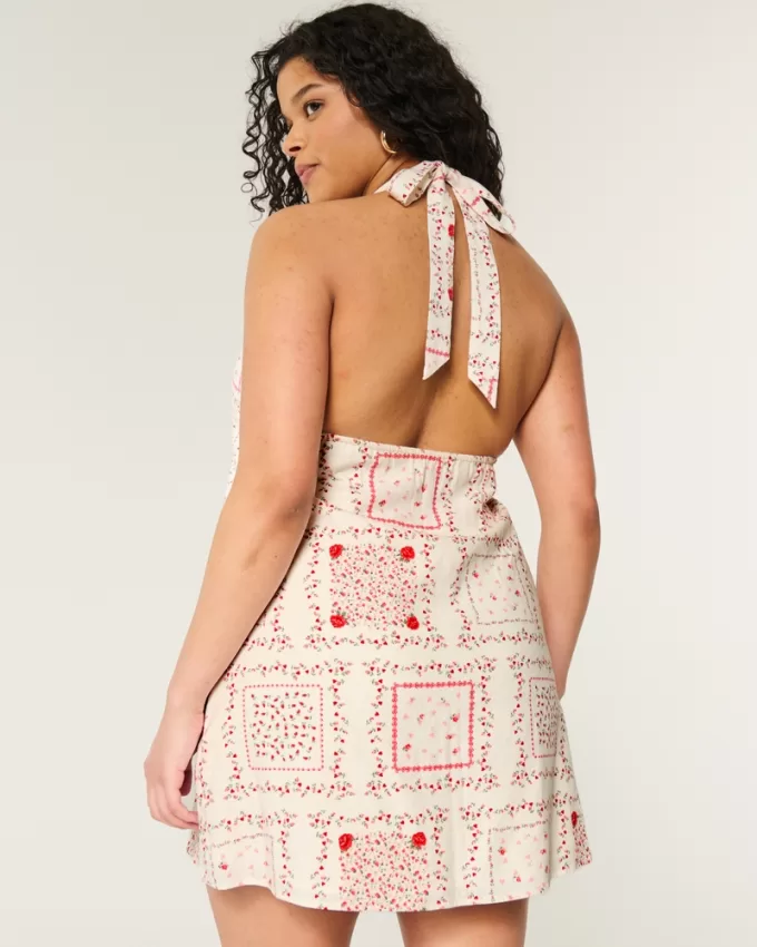 Open Back Linen-Blend Halter Dress,Open Back Linen-Blend Halter Dress
