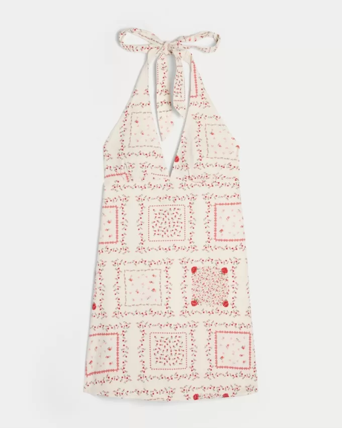 Open Back Linen-Blend Halter Dress,Open Back Linen-Blend Halter Dress