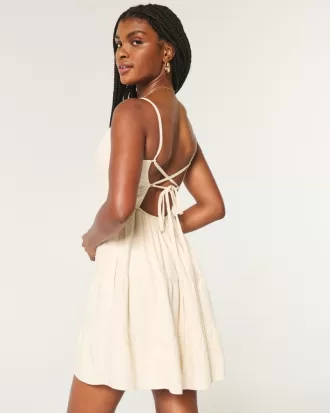 Open Back Linen Blend Mini Dress,Open Back Linen Blend Mini Dress