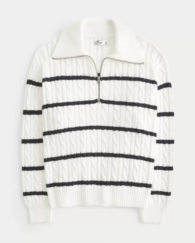 Oversized Cable-Knit Half-Zip Sweater,Oversized Cable-Knit Half-Zip Sweater