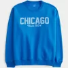 Oversized Chicago Graphic Crew Sweatshirt,Oversized Chicago Graphic Crew Sweatshirt