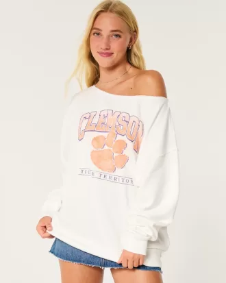 Oversized Clemson University Off-the-Shoulder Sweatshirt,Oversized Clemson University Off-the-Shoulder Sweatshirt