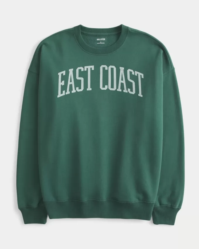 Oversized East Coast Graphic Crew Sweatshirt,Oversized East Coast Graphic Crew Sweatshirt