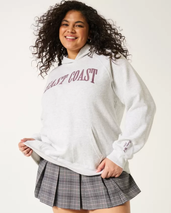 Oversized East Coast Graphic Hoodie,Oversized East Coast Graphic Hoodie