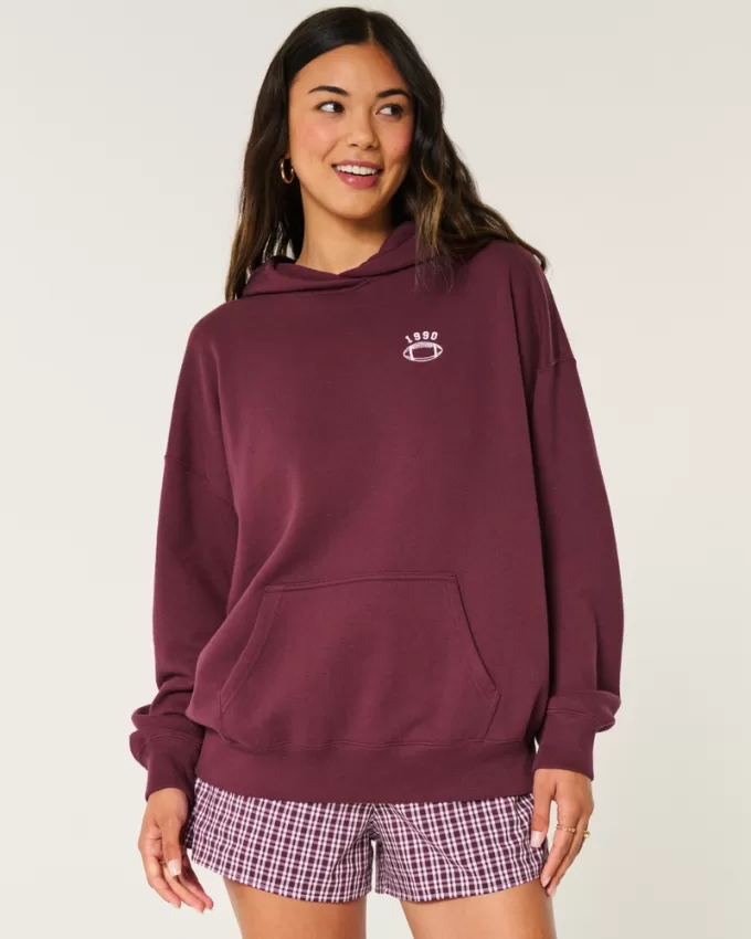 Oversized Football Graphic Hoodie,Oversized Football Graphic Hoodie