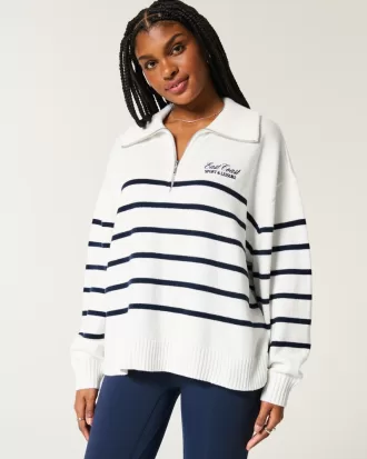 Oversized Half-Zip Graphic Sweater,Oversized Half-Zip Graphic Sweater