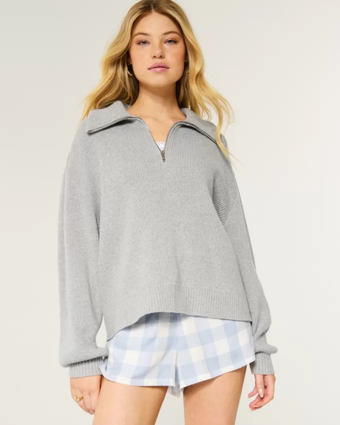 Oversized Half-Zip Sweater,Oversized Half-Zip Sweater