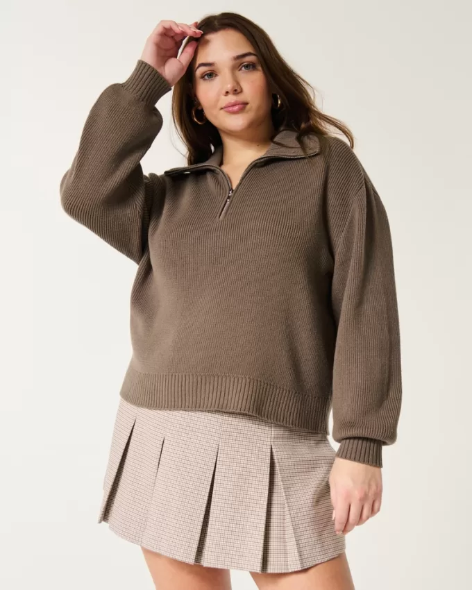 Oversized Half-Zip Sweater,Oversized Half-Zip Sweater